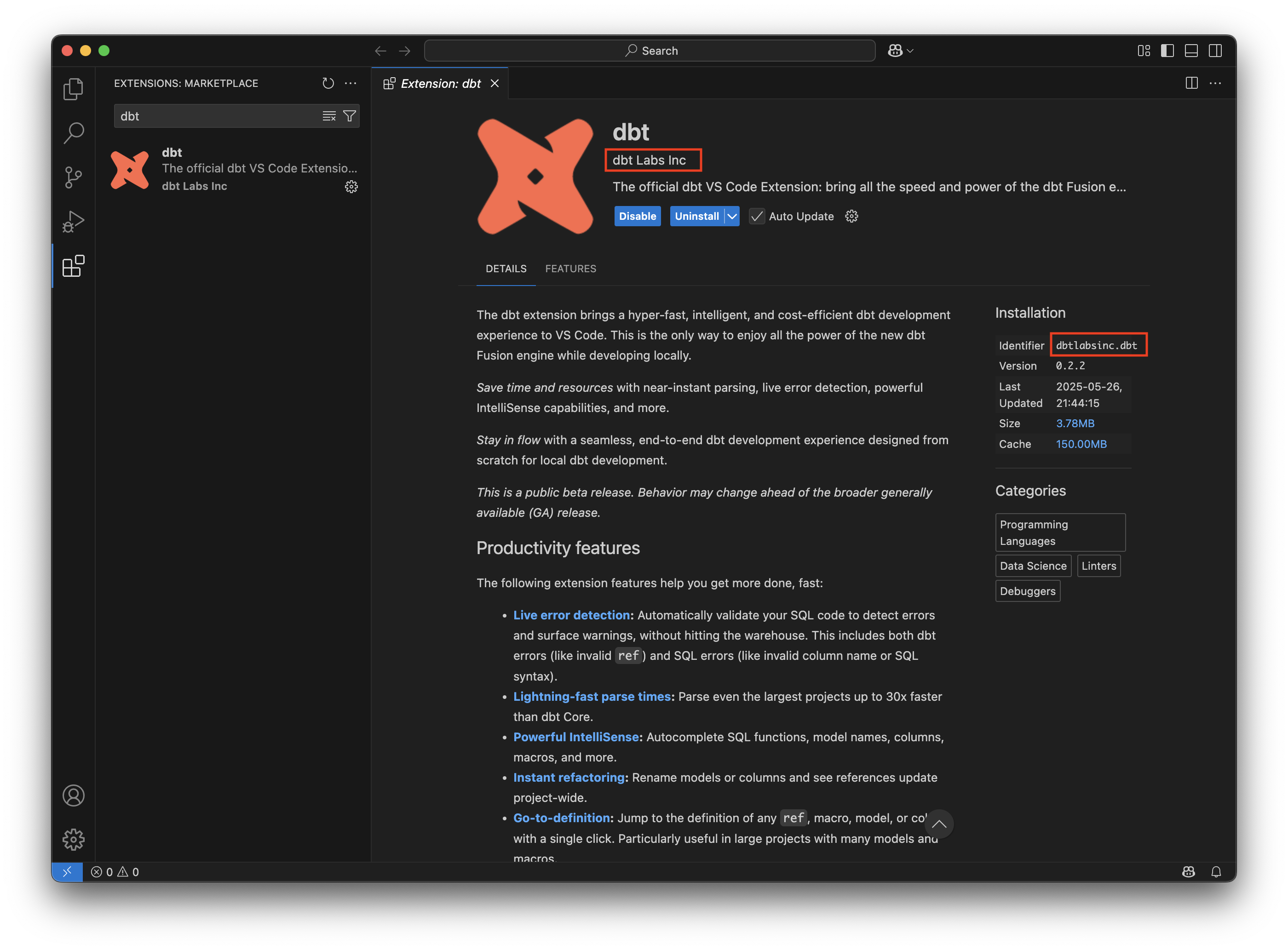 Search for the extension